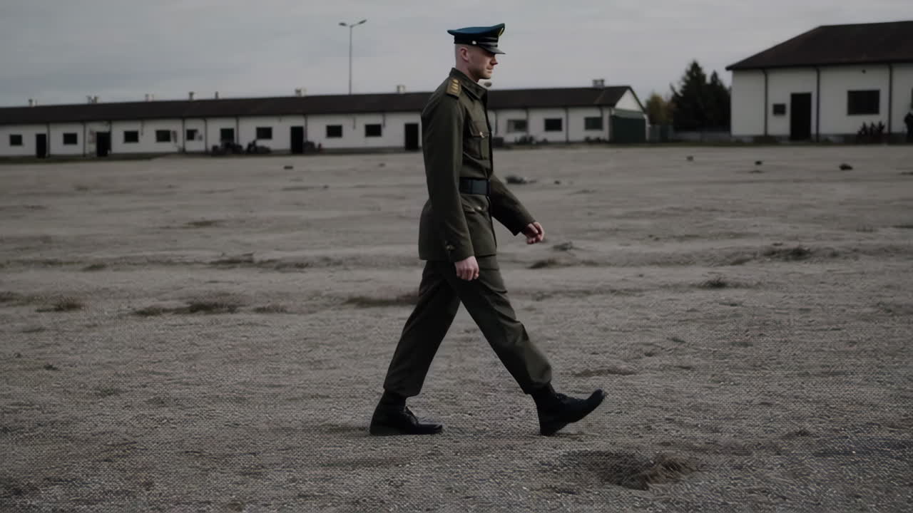Soldier Walking on Military Base