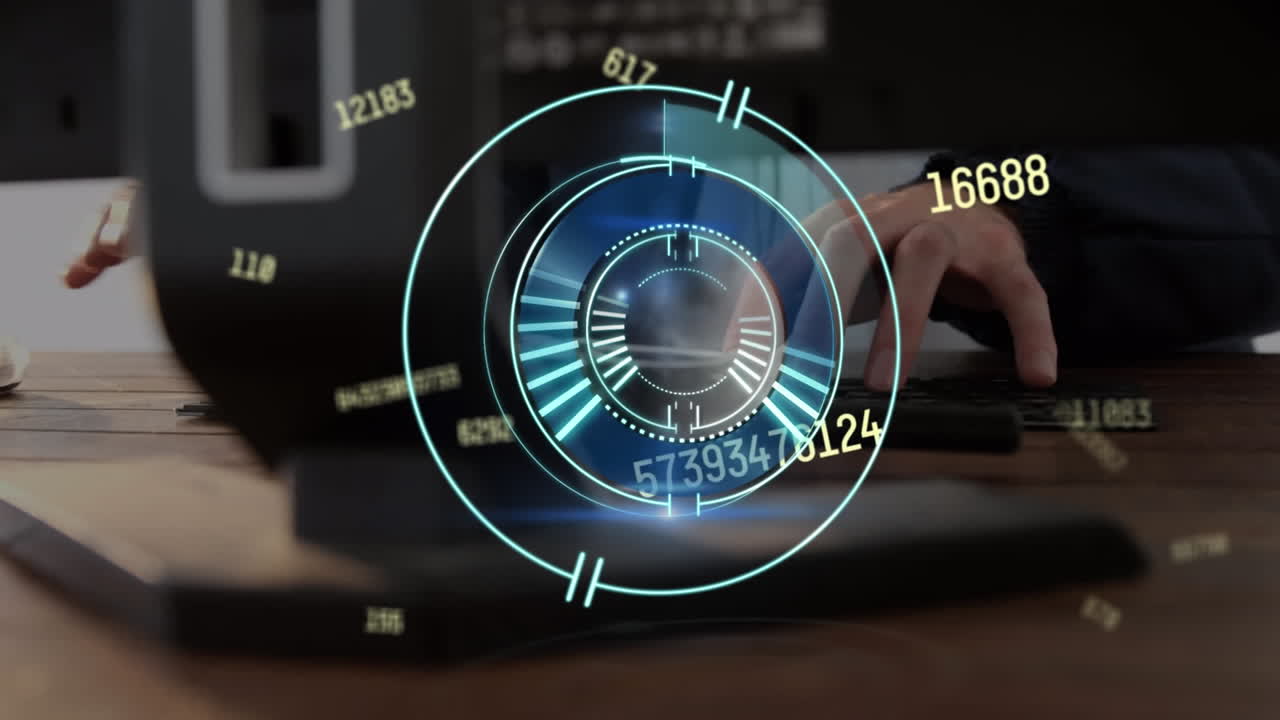 animación del escaneo del alcance sobre los números y la persona que usa el teclado