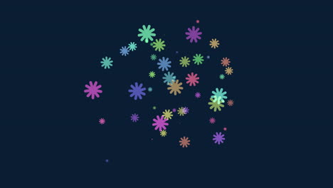 flying colorful snowflakes and glitters on black gradient