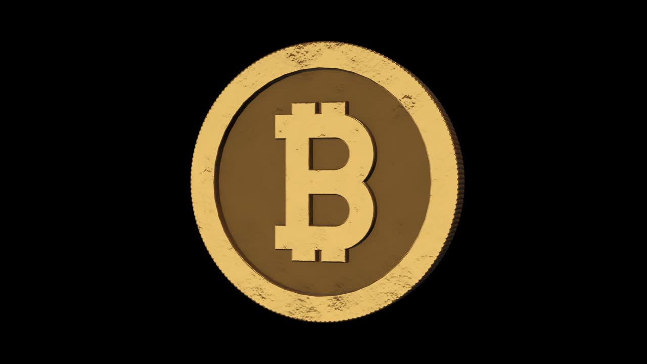 Bitcoin gold coin rotates on its axis. Transparent background
