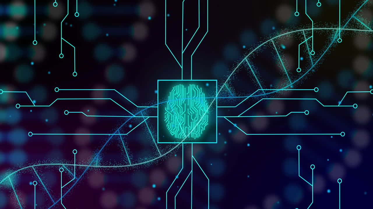 animación del procesamiento de datos sobre un fondo negro