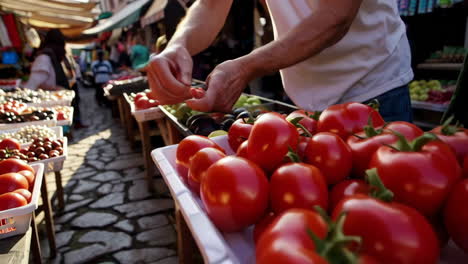 busy outdoor market with fresh produce