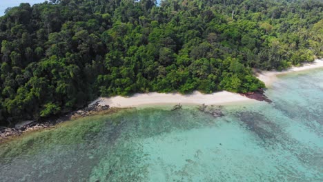 Aerial-tilt-up-shot-of-beautiful-tropical-island-on-Andaman-Sea-in-Thailand---Koh-Kradan