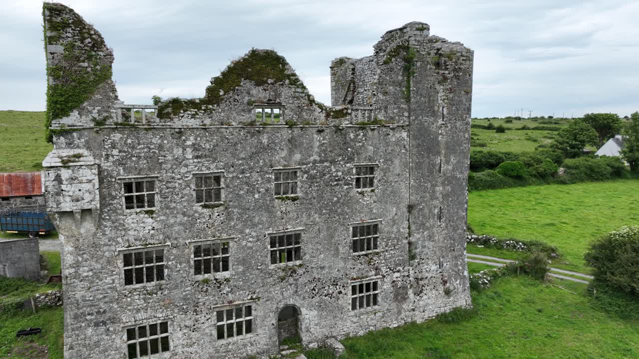 Ireland Castles Leamenah Castle Co.Clare drone approaching romantic ruins popular tourist attraction Epic Locations Ireland