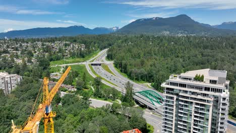 Frondosos-árboles-Verdes-En-El-Parque-Cerca-De-La-Autopista-Transcanadiense-En-El-Norte-De-Vancouver,-Canadá