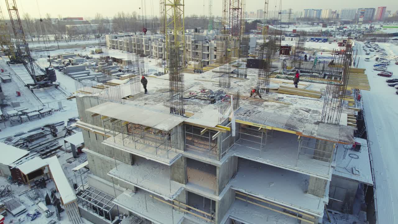 Winter Construction Site of a Multi-story Building