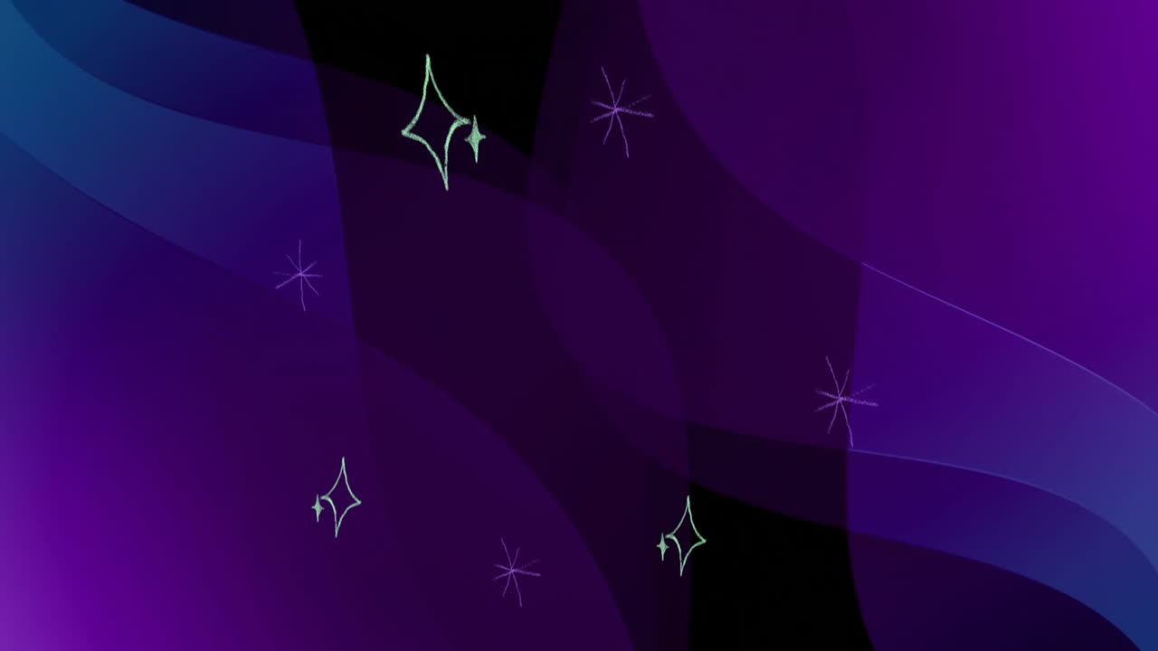 Sparkling stars animation over abstract purple and black background