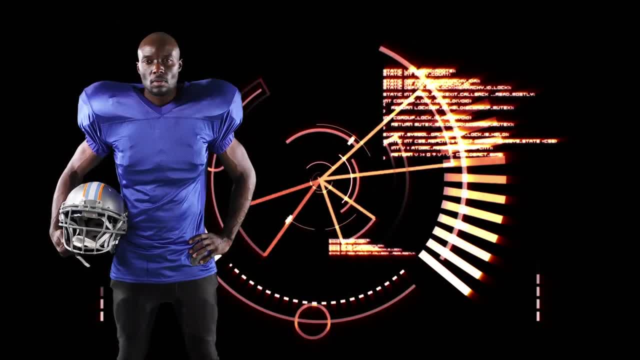 Giocatore di football americano che tiene il casco su scansione con mirino