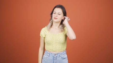 young woman with itchy ears.