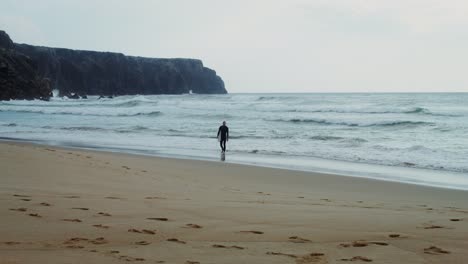 surfer walking on the beach