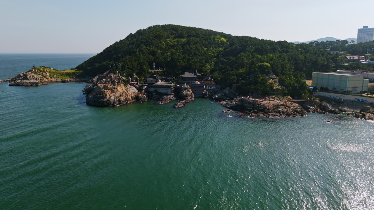 Aerial view away from the Haedong Yonggungsa Temple, summer in Busan, South Korea