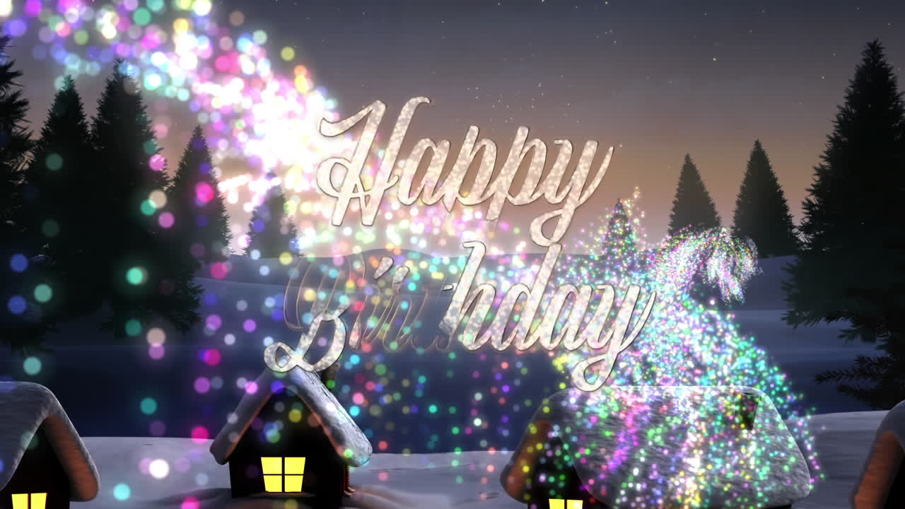 생일 축하라는 글과 함께 시골에서 떨어지는 별