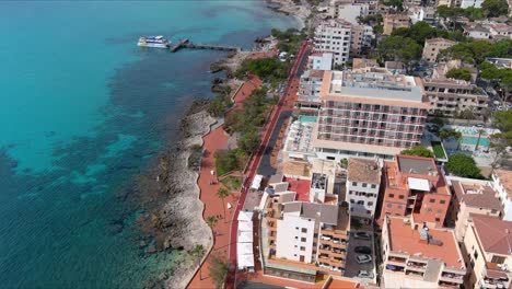 mallorca: aerial view of resort town son servera on majorca island, spain, europe | city coast to cruise ship