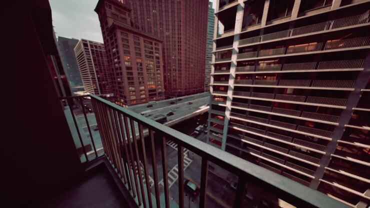Una vista da un balcone che si affaccia su una città