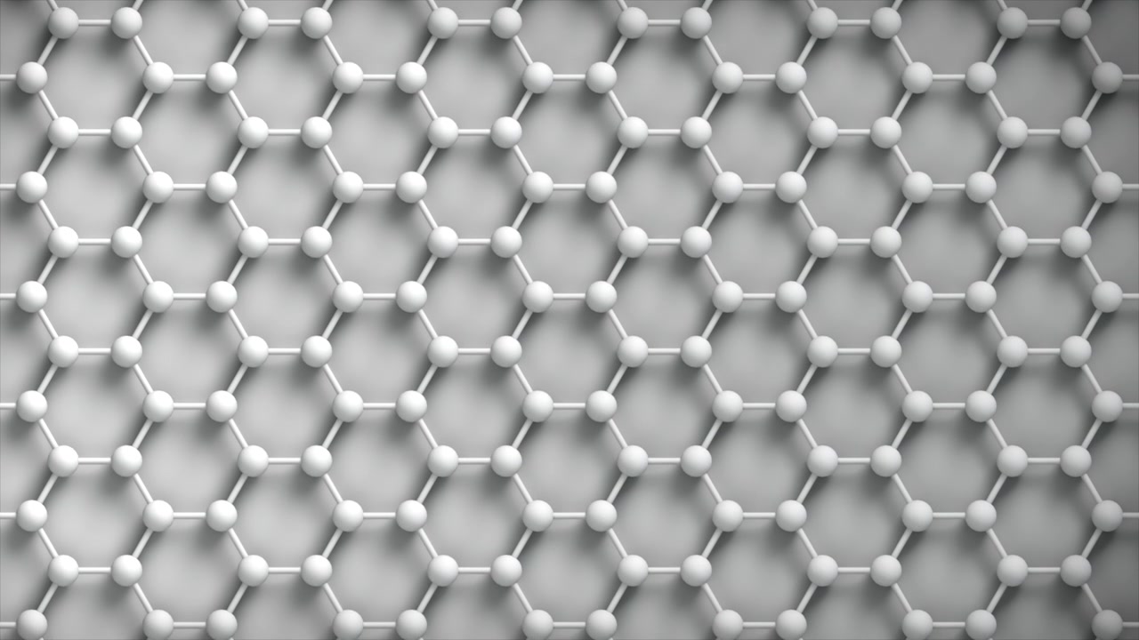 Graphene honeycomb lattice nano tech loop Vertical Light. This nano technology 3D animation represents engineering at the molecular level.