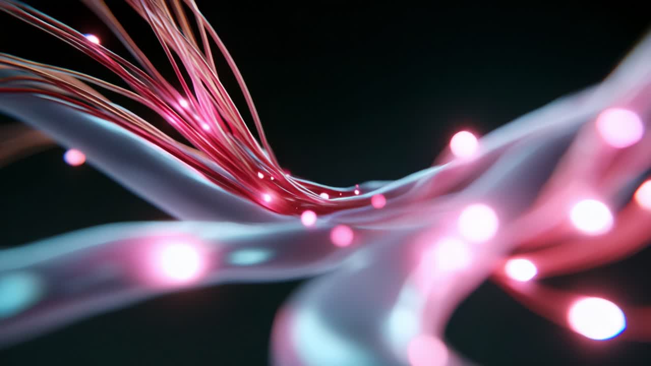 Captivating Flow of Light: A Mesmerizing Display of Colorful Glowing Fibers Dancing in an Abstract Space, Creating a Hypnotic Visual Experience That Engages the Imagination and Invites Exploration