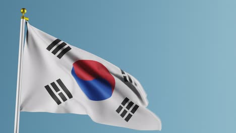 Loopable-shot-of-waving-flag-of-South-Korea-on-blue-background