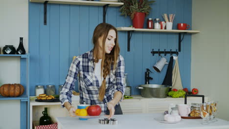woman baking and cooking in a cozy kitchen