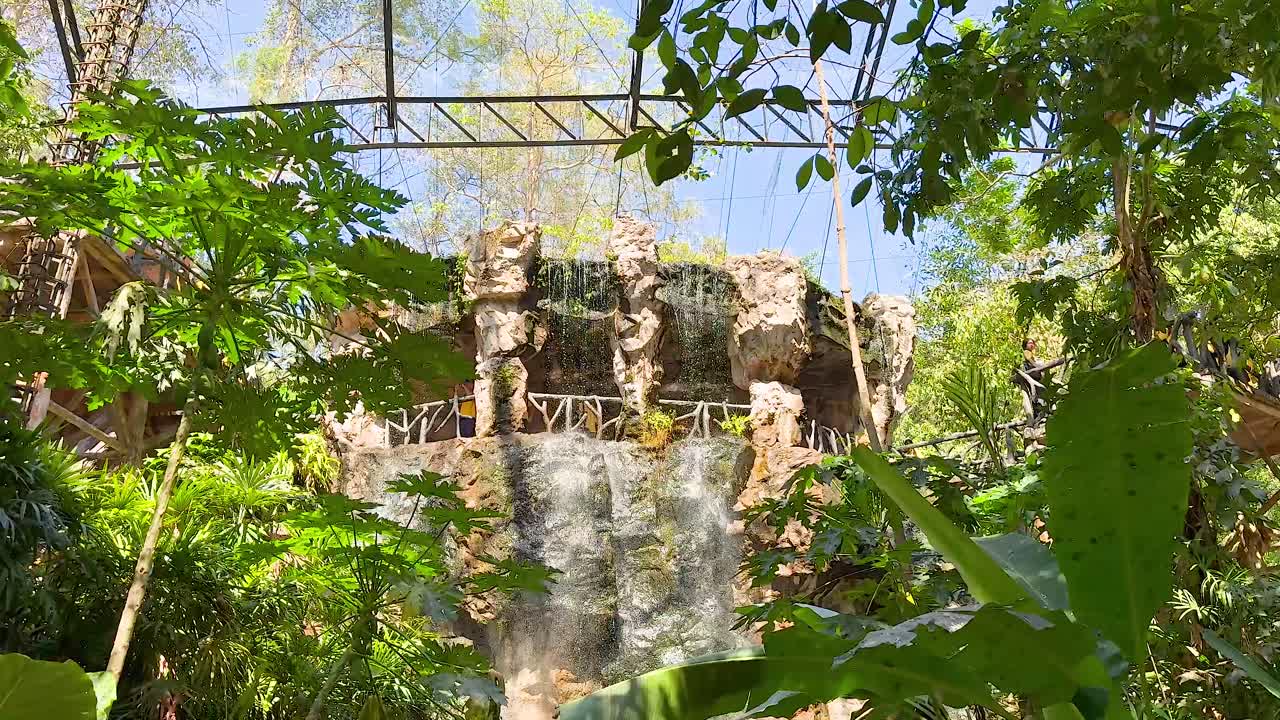 활기찬 초록색으로 둘러싸인 폭포