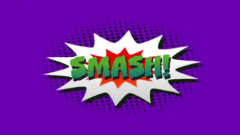 Animation-of-smash-text-over-a-retro-speech-bubble-against-colorful-abstract-shapes-in-background