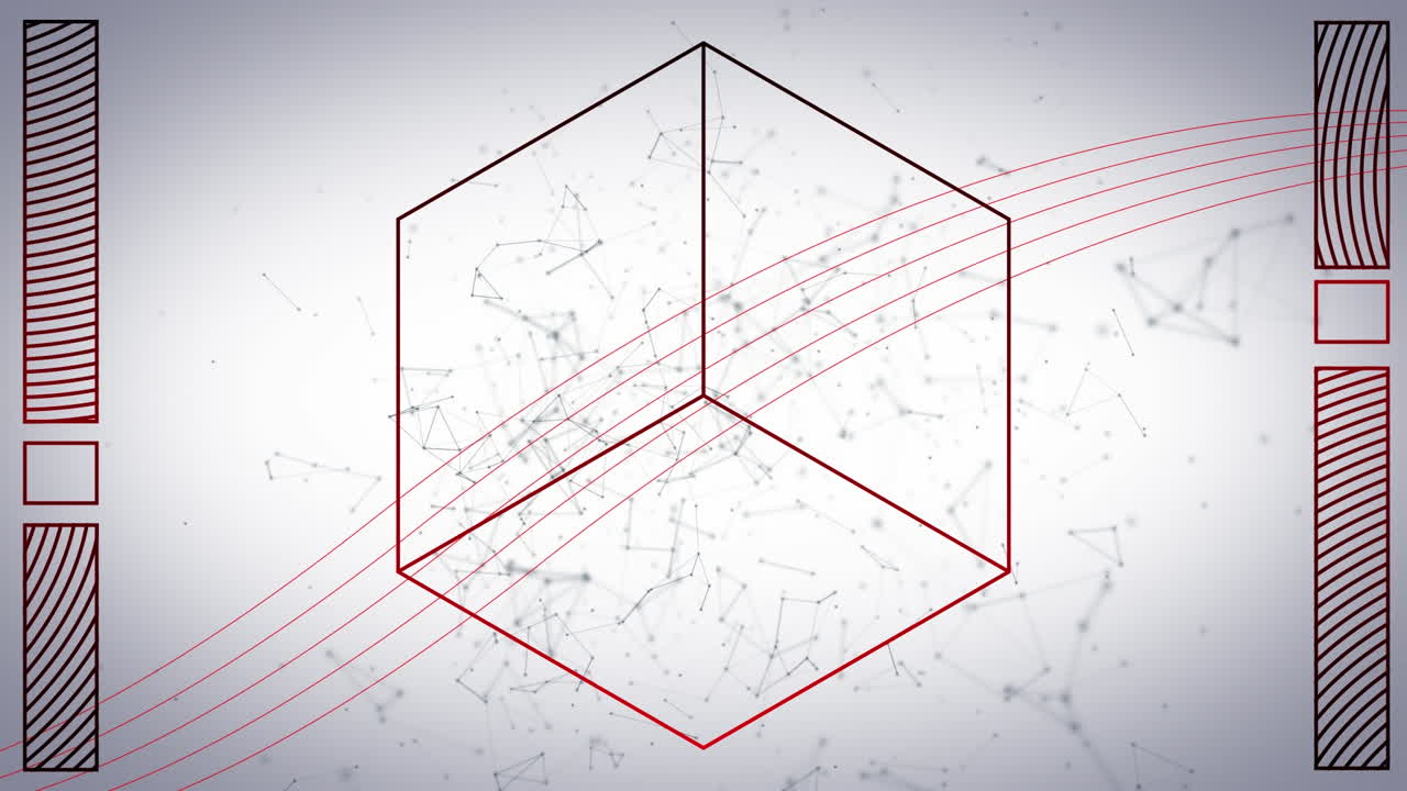 색 배경에서 움직이는 연결 네트워크를 통해 큐브와 평행의 애니메이션