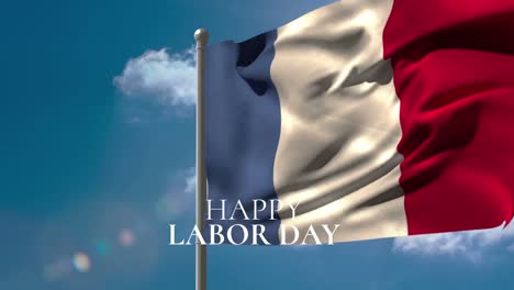 Animation-Des-Textes-„Happy-Labor-Day“-über-Der-Flagge-Frankreichs-Und-Den-Wolken