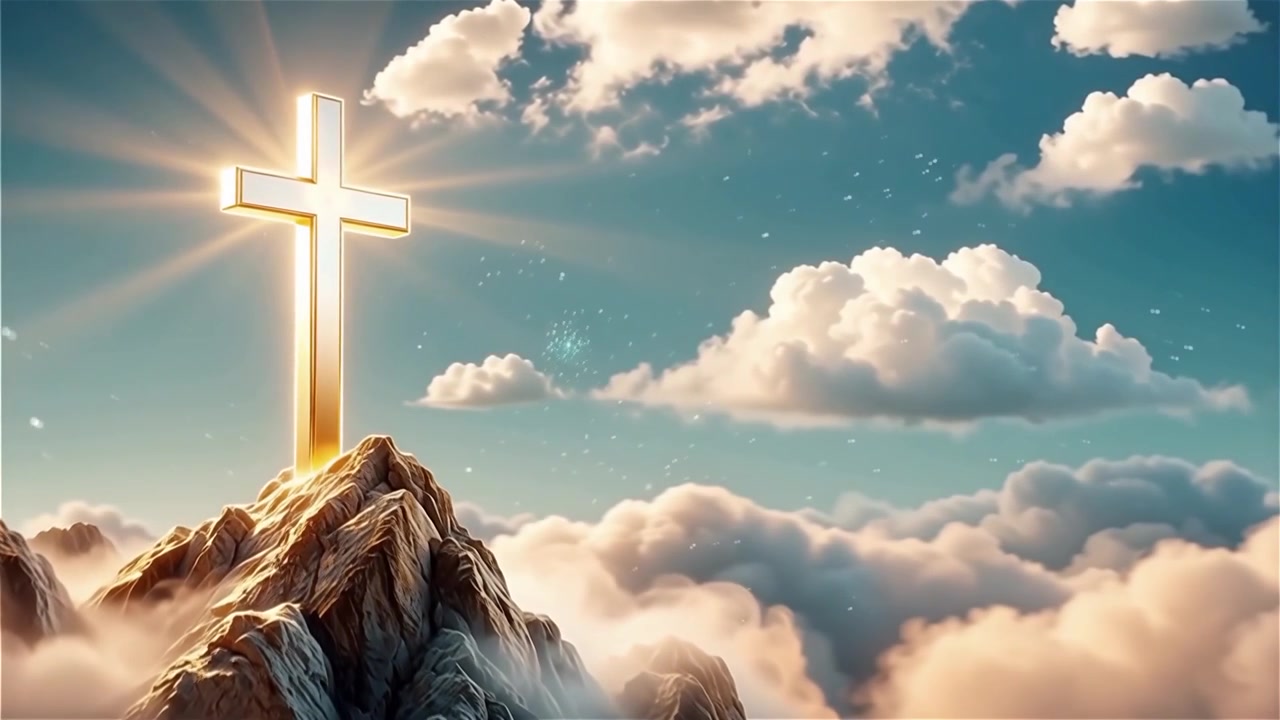 Croce Cristiana Luce Celestiale Sfondo per il Culto.