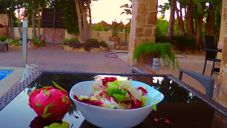 dragon fruit salad, with cherry tomatoes, iceberg lettuce and grapes