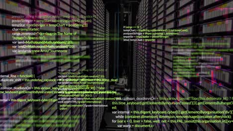 animación del procesamiento de datos contra la sala de servidores de computadoras
