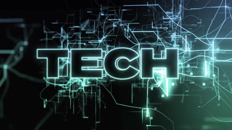 tech text with glowing lines and circuits, futuristic digital animation