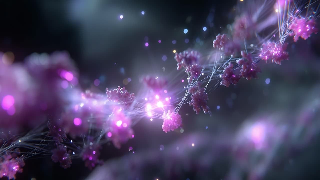 A Stunning Visual Journey Through the Mystical World of Molecular Structures in Vibrant Pink and Cosmic Lights, Representing the Beauty of Nature's Intricate Designs