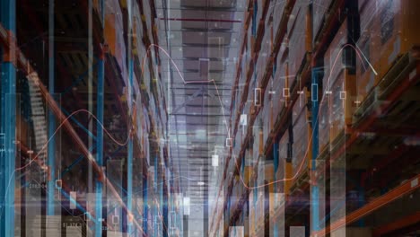animación del procesamiento de datos financieros en un almacén vacío