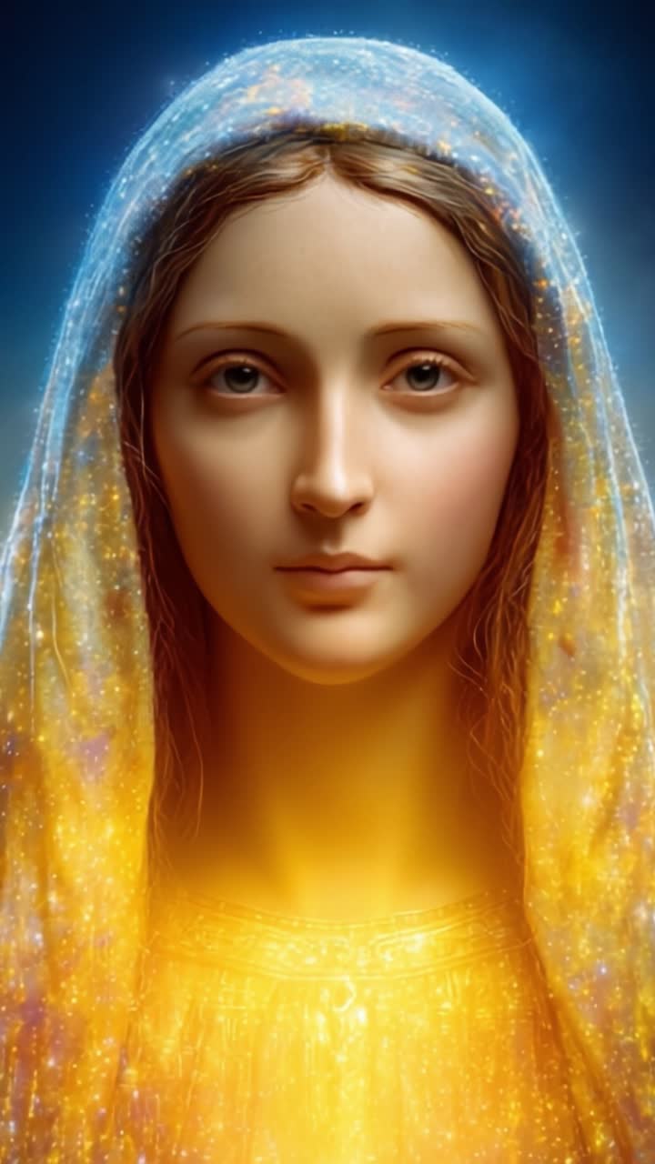 A captivating representation of a serene figure enveloped in an ethereal glow, showcasing a deep sense of tranquility, divinity, and beauty that captivates the viewer's attention and reflection