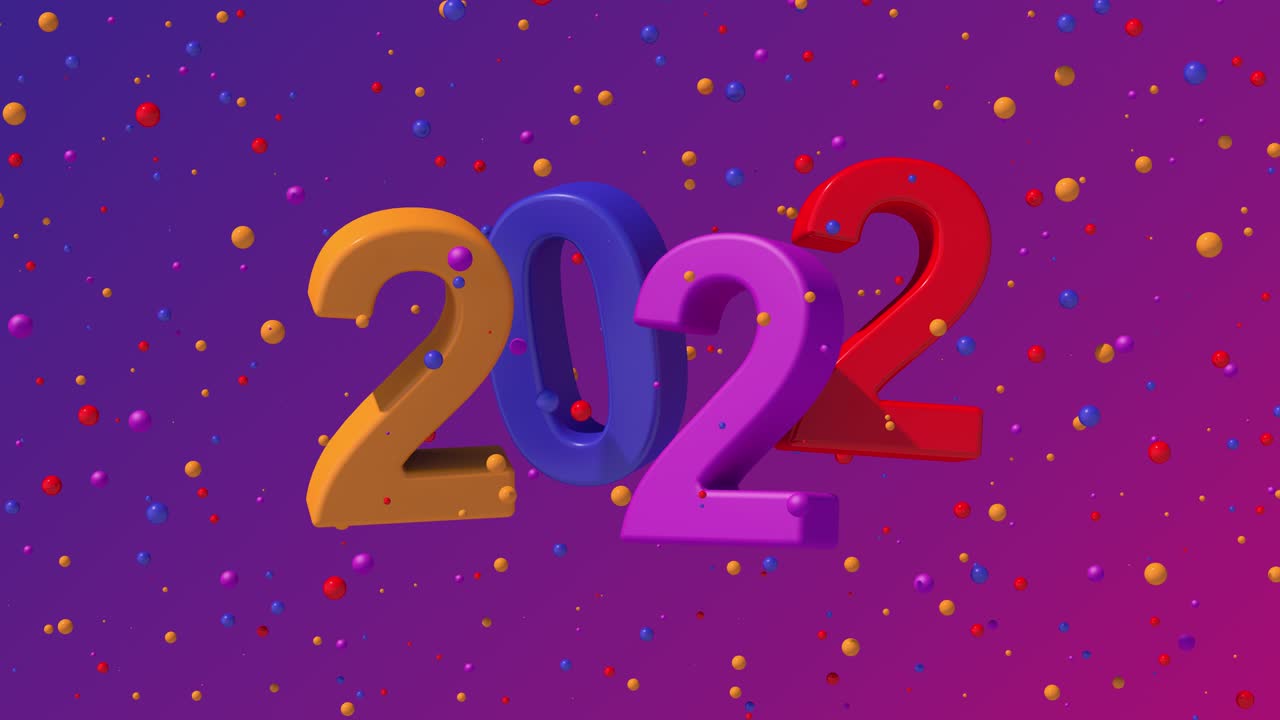 colorido brillante 2022 y partículas. fondo de gradiente de color. animación abstracta, renderizado en 3d.