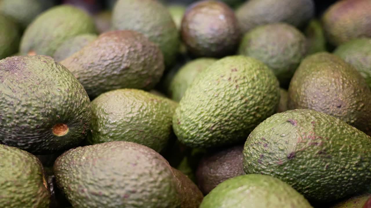 현지 상점에서 판매되는 많은 아보카도 디스플레이