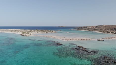 Elafonissi-beach-resort-and-majestic-landscape,-aerial-drone-view