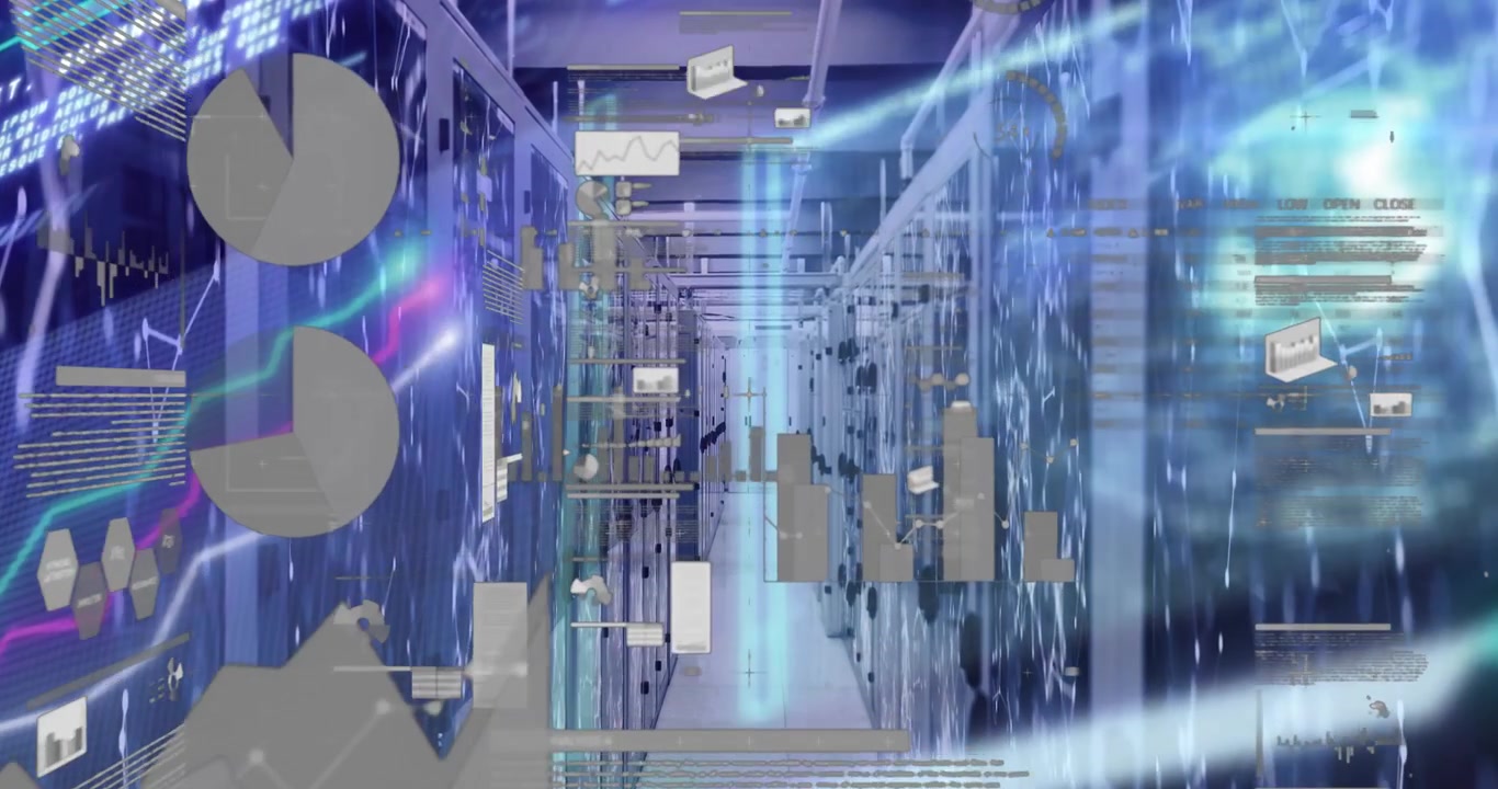 Animation of data processing over server room