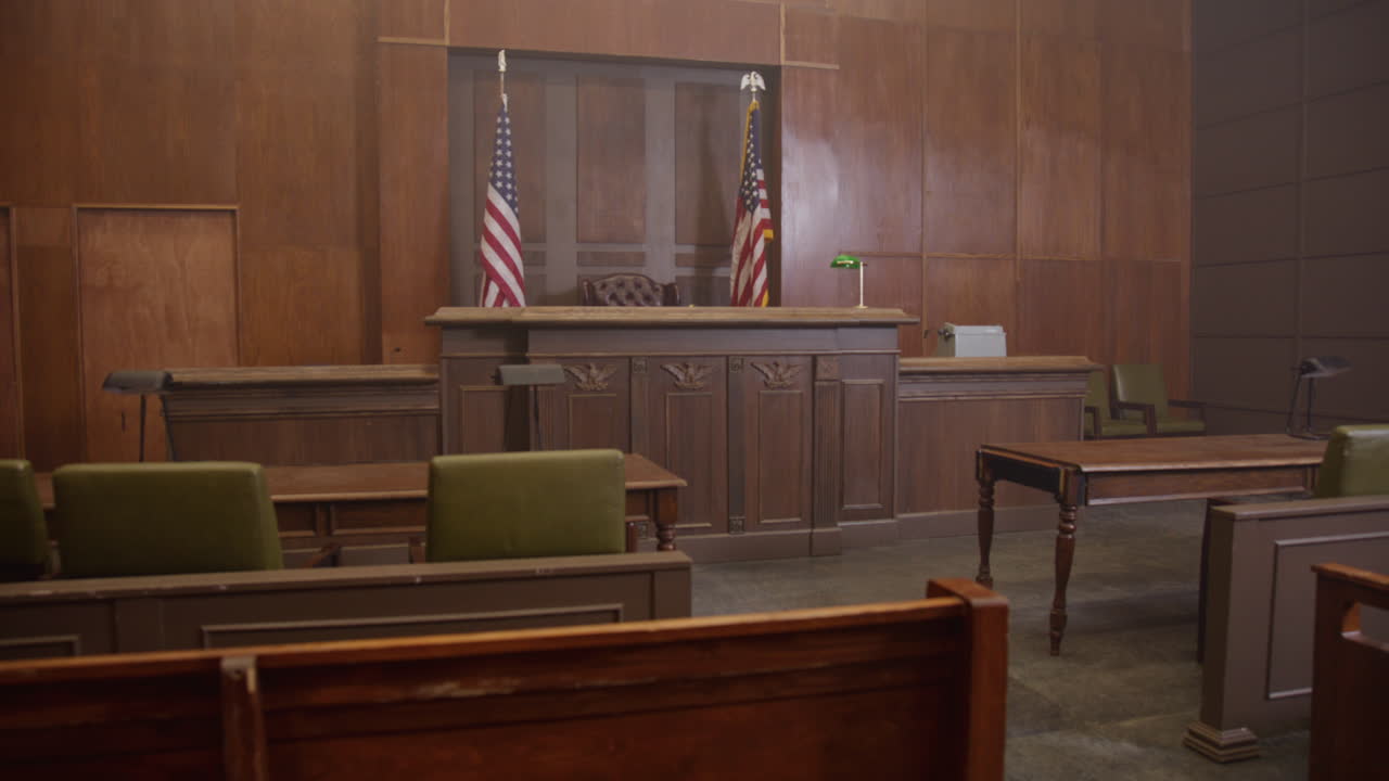 Empty court room scene law and justice imagery