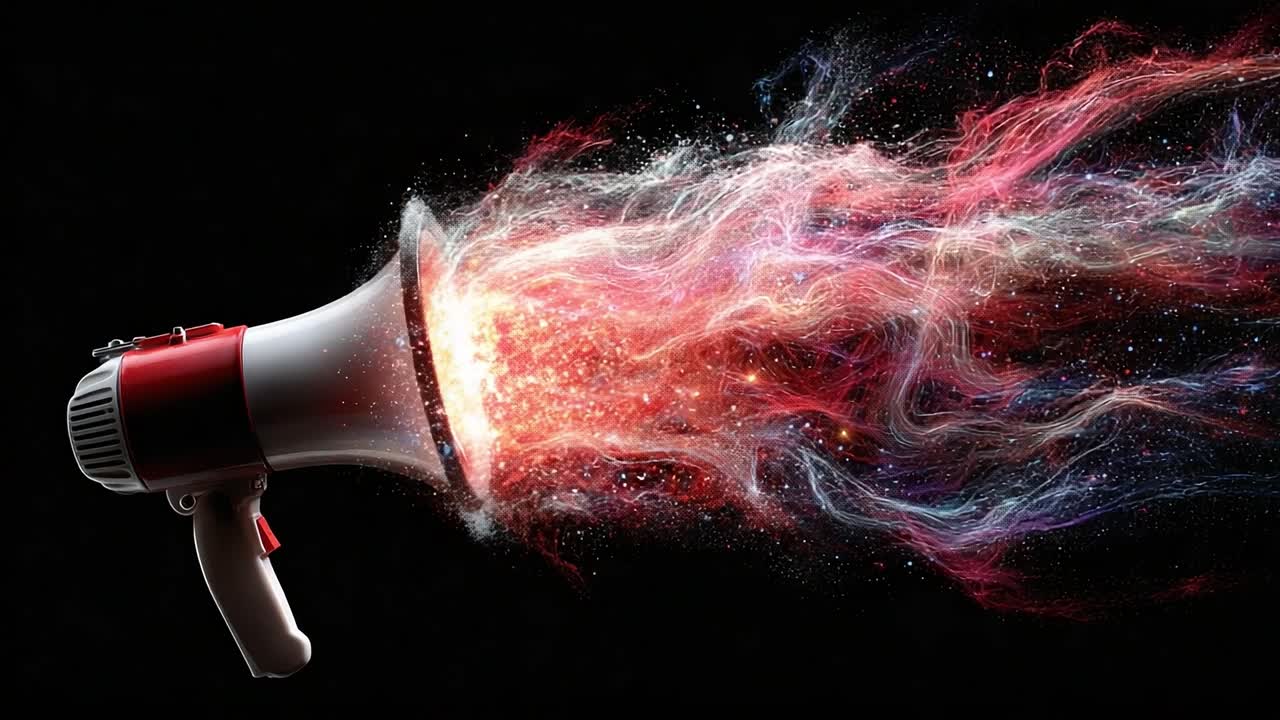 A Bold and Vibrant Megaphone Emitting a Burst of Colorful Energy and Sound Waves, Symbolizing Communication and Expression in a Creative Digital Art Style