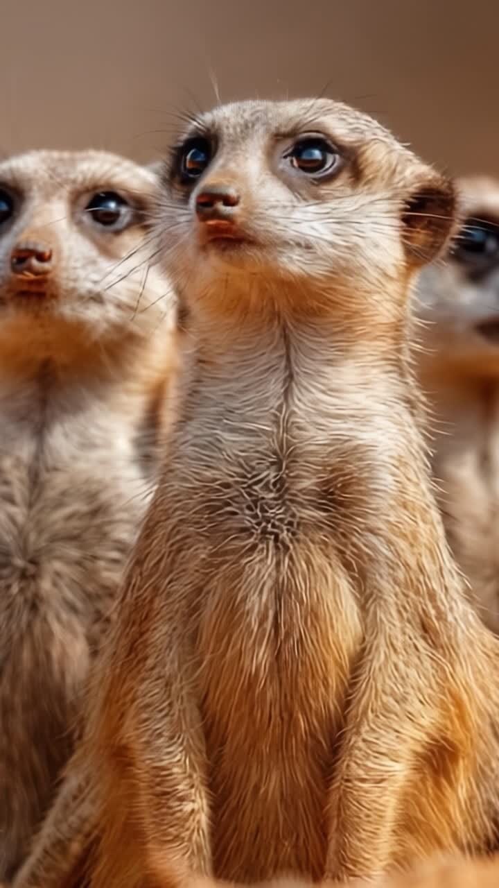 Suricatas Curiosas Observando Seus Arredores com Expressões Alertas, Capturando o Comportamento Intrigante Desses Animais Sociais em Seu Habitat Natural