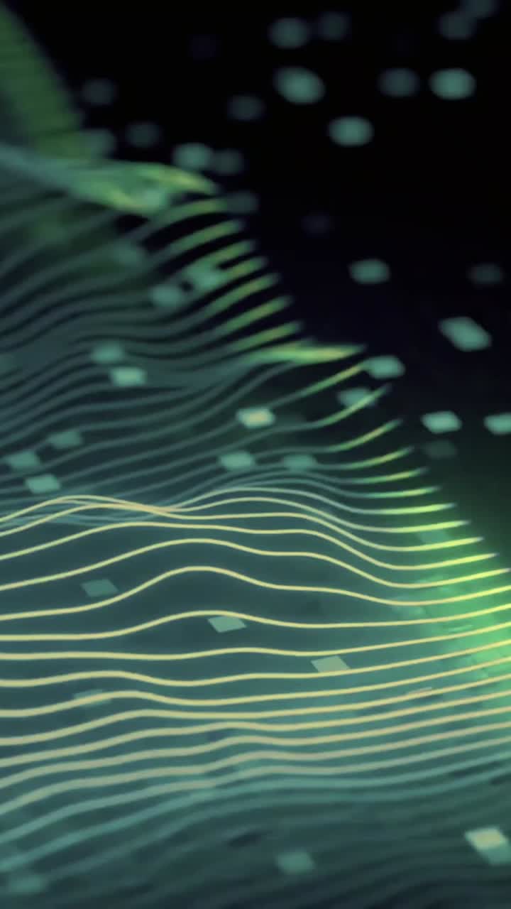 Abstract Digital Waves with Glowing Lines and Particles