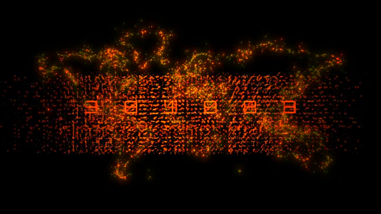 Een oranje matrix van de wereldkaart met gloeiende numerieke codes simuleert wereldwijde datacorruptie, inbreuken op serverfirewalls en cyberbeveiligingsstoringen