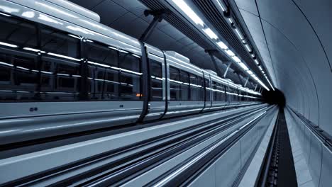 modern light rail train in a tunnel
