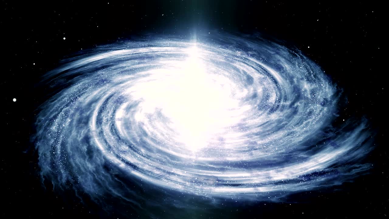 나선형 은하계의 원활한 루프: 별과 성운으로 가득 찬 은하계 회전