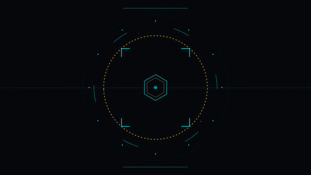 Abstract Digital HUD Interface with Rotating Geometric Shapes