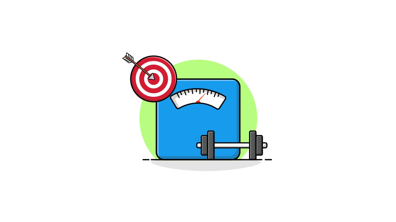 Animated Illustration of Weight Scale, Target, and Barbell for Fitness Goals
