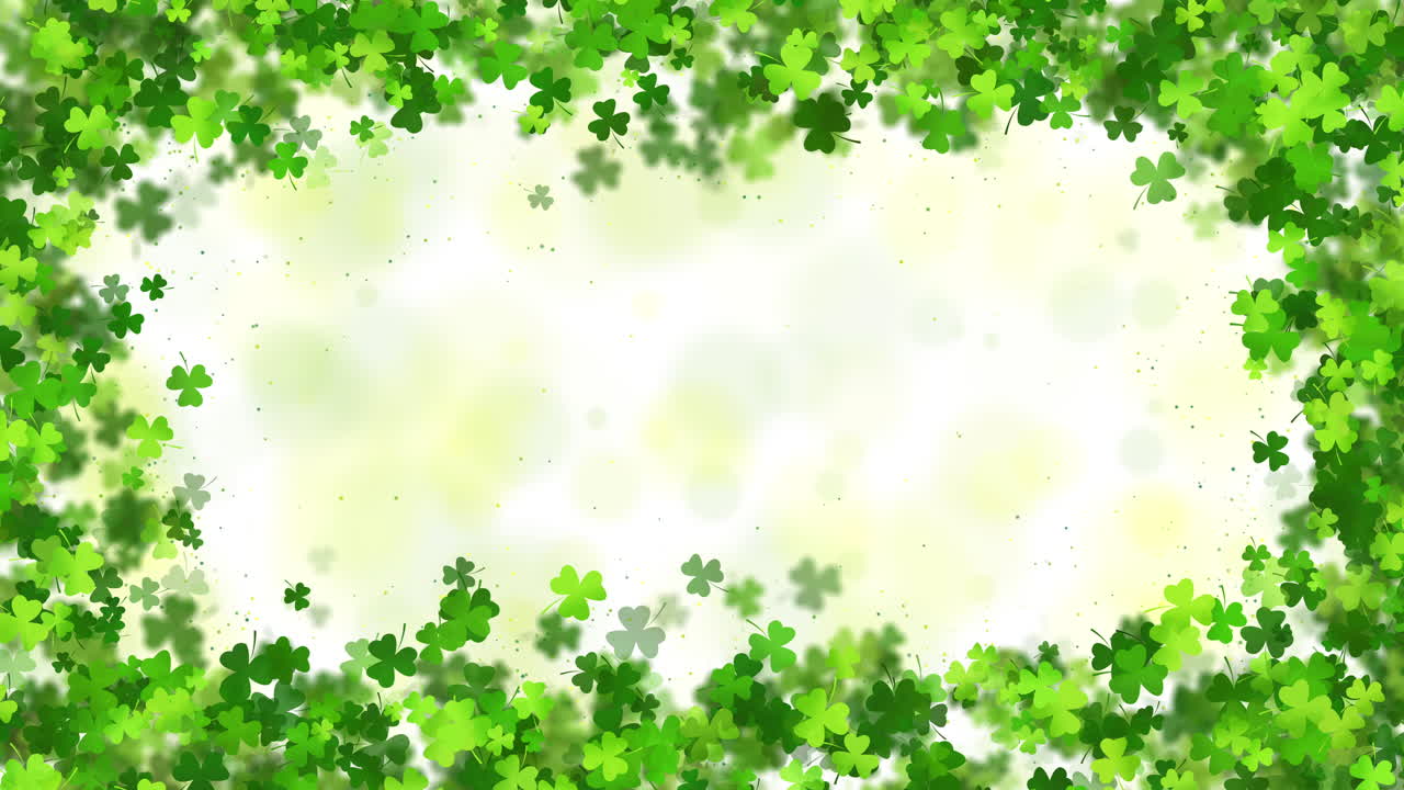 St Patrick's Day background. Frame with shamrock luck spring design. Green clover border, Ireland symbol pattern. Loop.