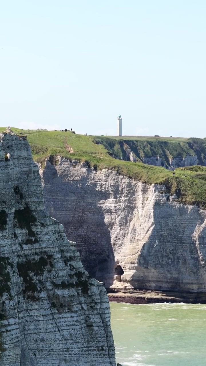Cliffs of Étretat Alabaster Coast Normandy France vertical video reel aerial drone
