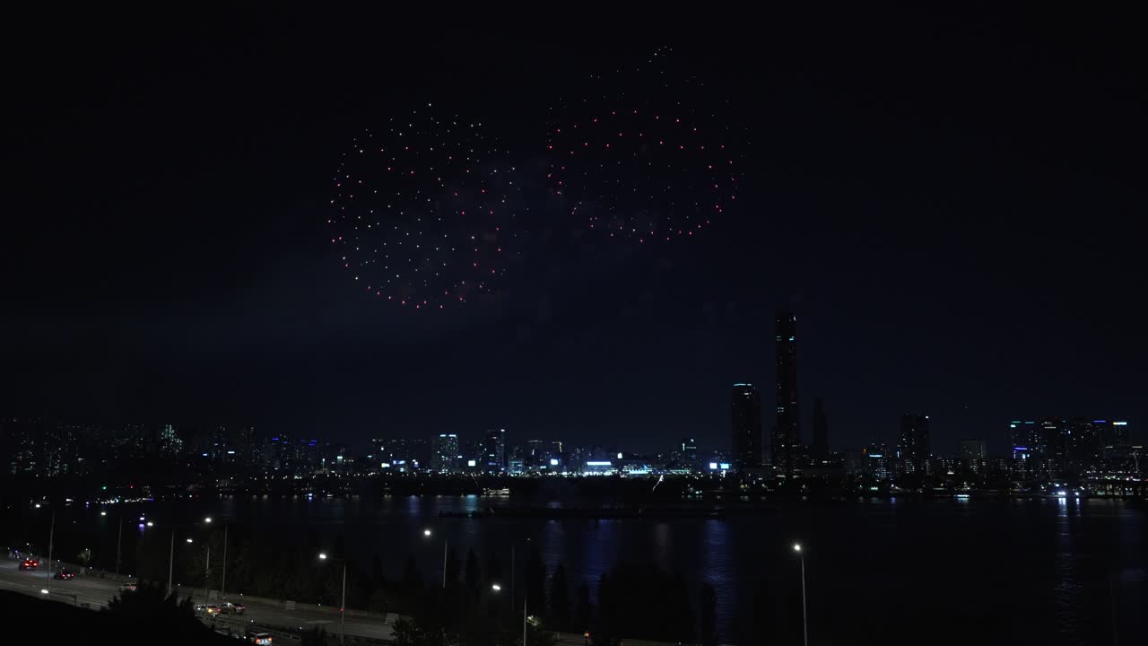 63 Wanwha Building and City Night Skyline During Seoul International Firework Festival at the Yeouido Han River 2024