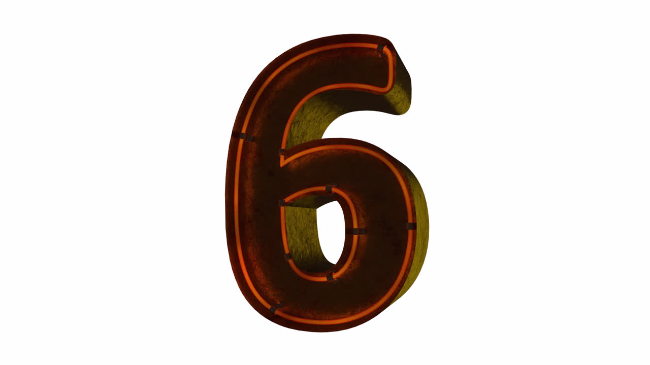 Neon Light Illuminating Metallic Number Six